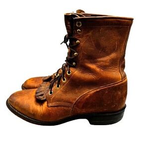 Vintage Justin Lace Up Roper Boots Men's 8 1/2 D Leather Cowboy Western 545 USA